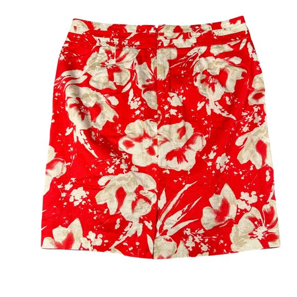 LOFT Outlet Womens 6 Red Floral Cotton Skirt Lined Above Knee Slit Back Zip - Picture 5 of 7